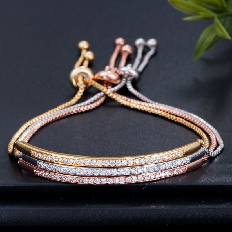 CWWZircons Einstellbar Armband Armreif für Frauen Captivate Bar Slider Brilliant CZ Rose Gold Farbe Schmuck Pulseira Feminia CB089 CWWZircons Einstellbar Armband Armreif für Frauen Captivate Bar Slider Brilliant CZ Rose Gold Farbe Schmuck Pulseira Feminia CB089