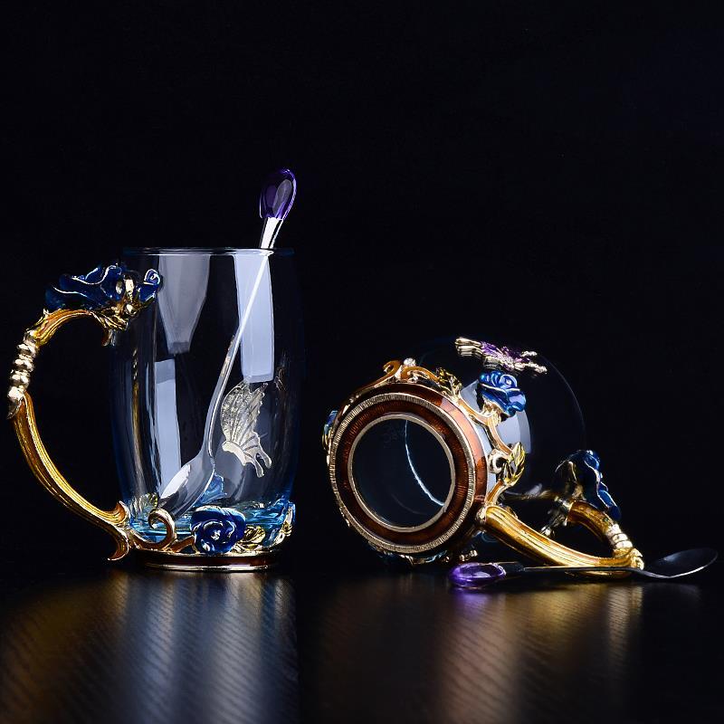 Schönheit Und Neuheit Emaille Kaffee Tasse Becher Blume Tee Glas Tassen für Heiße und Kalte Getränke Tee Tasse Löffel Set perfekte Hochzeit Geschenk Schönheit Und Neuheit Emaille Kaffee Tasse Becher Blume Tee Glas Tassen für Heiße und Kalte Getränke Tee Tasse Löffel Set perfekte Hochzeit Geschenk