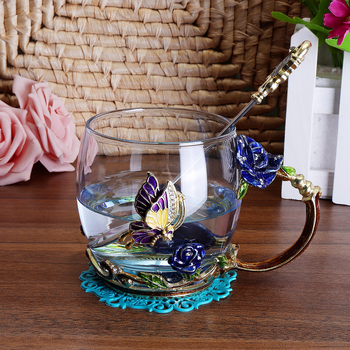 Schönheit Und Neuheit Emaille Kaffee Tasse Becher Blume Tee Glas Tassen für Heiße und Kalte Getränke Tee Tasse Löffel Set perfekte Hochzeit Geschenk Schönheit Und Neuheit Emaille Kaffee Tasse Becher Blume Tee Glas Tassen für Heiße und Kalte Getränke Tee Tasse Löffel Set perfekte Hochzeit Geschenk