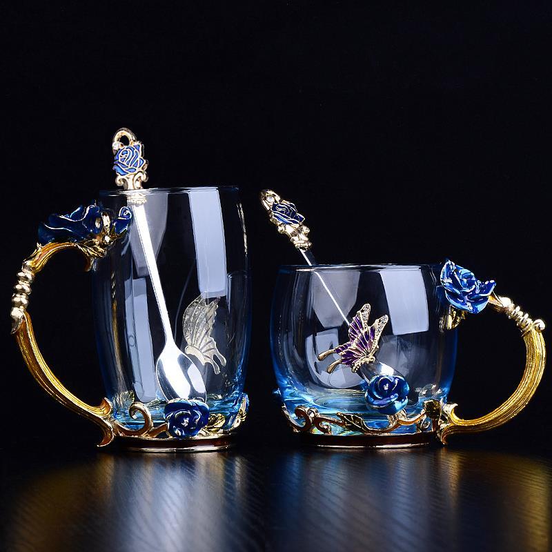 Schönheit Und Neuheit Emaille Kaffee Tasse Becher Blume Tee Glas Tassen für Heiße und Kalte Getränke Tee Tasse Löffel Set perfekte Hochzeit Geschenk Schönheit Und Neuheit Emaille Kaffee Tasse Becher Blume Tee Glas Tassen für Heiße und Kalte Getränke Tee Tasse Löffel Set perfekte Hochzeit Geschenk