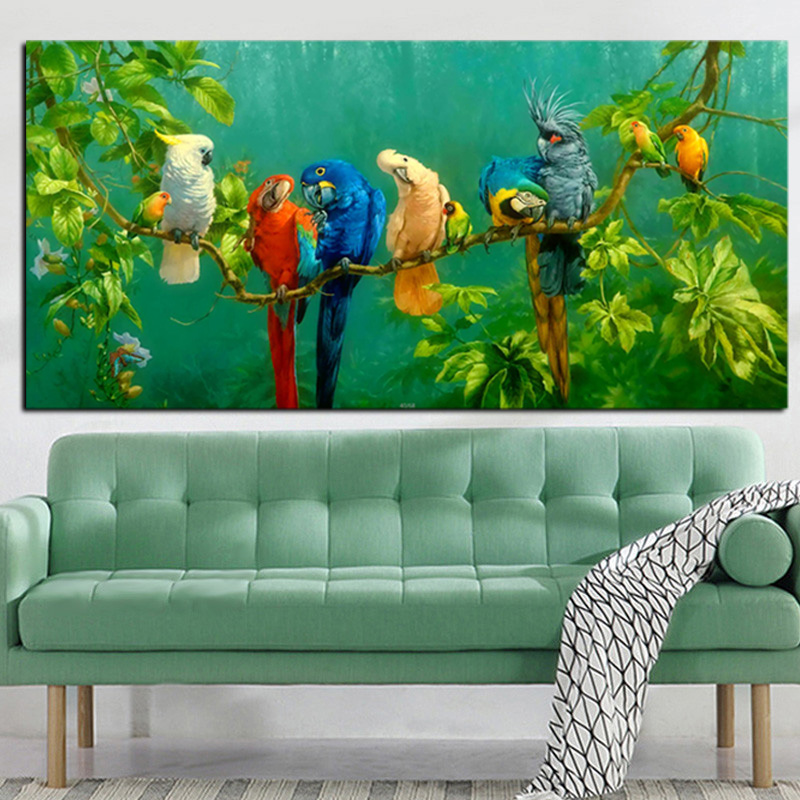 Künstlerische Papagei Vogel auf Ästen Holz Landschaft Ölgemälde auf Leinwand Poster Drucken Wand Bild Für Wohnzimmer Cuadros Decor Künstlerische Papagei Vogel auf Ästen Holz Landschaft Ölgemälde auf Leinwand Poster Drucken Wand Bild Für Wohnzimmer Cuadros Decor